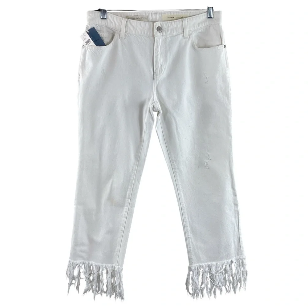 Pilcro White Cropped Raw Hem HYPHEN Distressed Jeans Mid-Rise Boho‎ Denim Sz 28